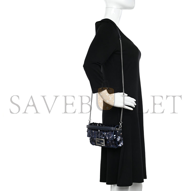 F**di sequin paillettes vitello grace striped mini baguette dark blue lunai (19*11*5cm)